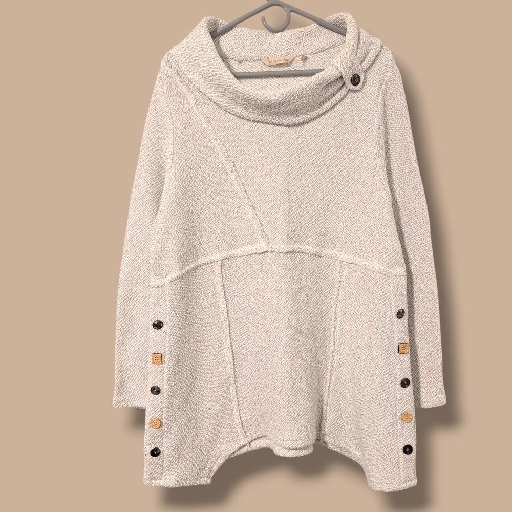 Soft Surroundings White Boucle Knit Cowl Neck Long Sleeve Breakwater Pullover XL